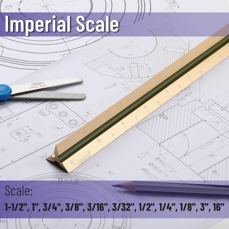 Mr. Pen- Architectural Scale Ruler, 12 inch, Gold, Aluminum Scale