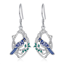 Blue Jay Earrings Sterling Silver Blue Bird Dangle Drop Animal Memorial Birthday Jewelry for Women Bird Lovers, Sterling Silver, No Gemstone