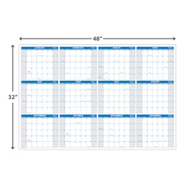 Extra Large 32" x 48" 2025 Dry Erase Wall Calendar with Markers - Wet & Dry Erasable 12 Month Annual Yearly Wall Planner (Blue, Laminated, 2025)