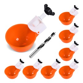 Psarnuk Chicken Waterer Cups (8 Pack/Orange) - DIY Automatic Large Chicken Water Feeder for Ducks,Chicks, Turkeys, Quail, Bunny, Bird and Other Various Poultry Dispenser with Matching Drill