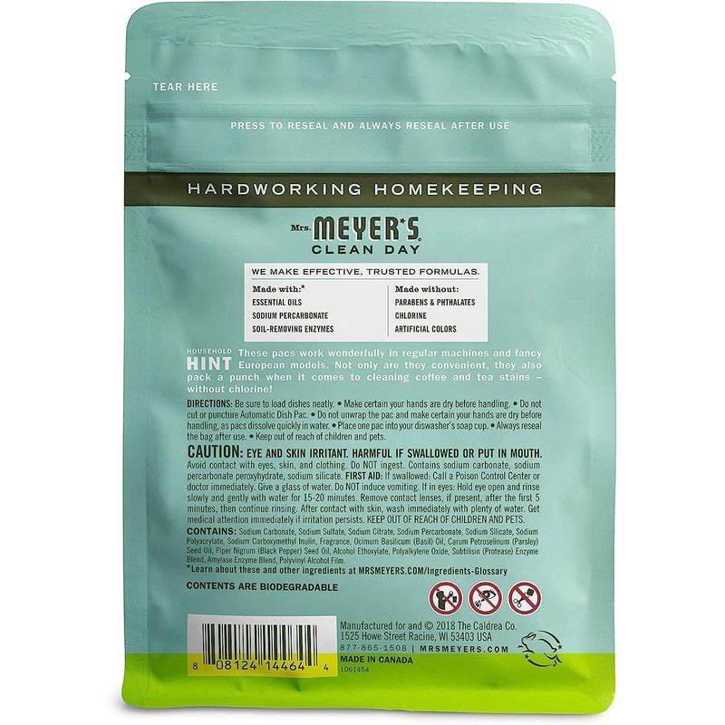Mrs. Meyer's Auto Dishwashing Packs, Basil, 20 count (Pack of