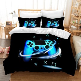 PQCXXA Gamepad Duvet Cover Single Microfiber Bedding Set, Kids Video Game Duvet Cover,Modern Gamer Gaming Controller Bedding Set for Boys Youth Teens Bedroom Decor (Black, Double)