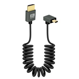 RIIEYOCA 8K Micro HDMI to HDMI Short Coiled Cable, 90 Degree Down Angle 48Gbps High Speed HDMI2.1 Support HDR, 8K@60Hz, 4K@120Hz, Compatible with Camcorders, Monitors (Down)