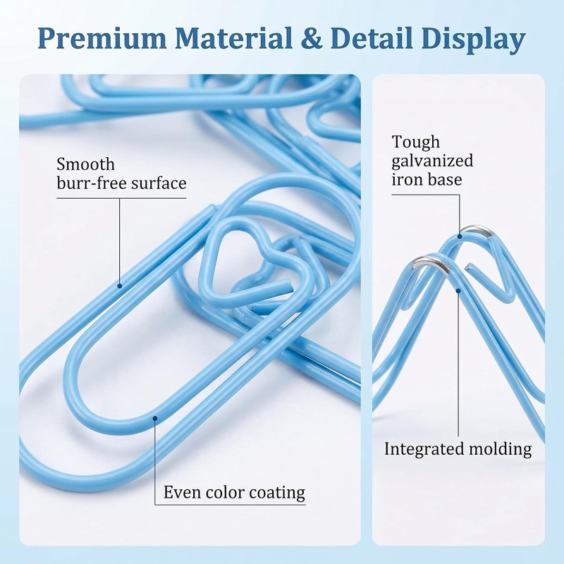 100Pcs 2x1cm Blue Heart Shaped Metal Paper Clips, Small Cute