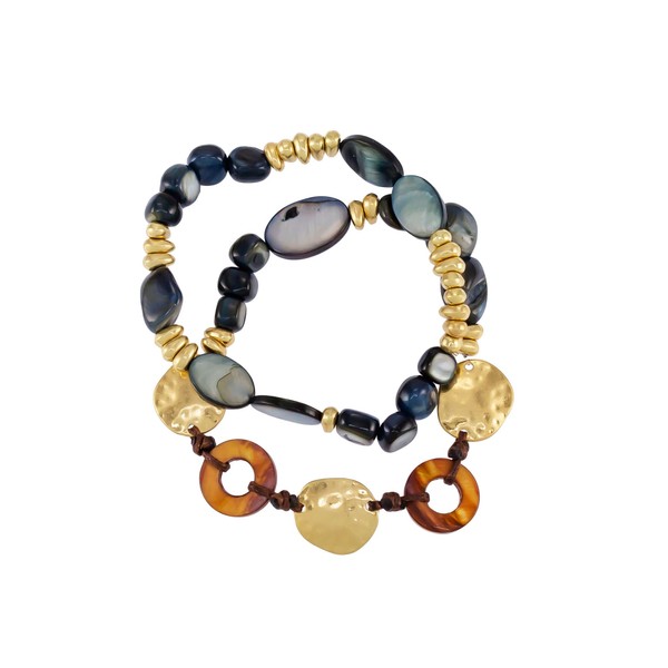 DAUPLAISE Womens Beaded Gemstone Stack Bracelet, Set of 2 -