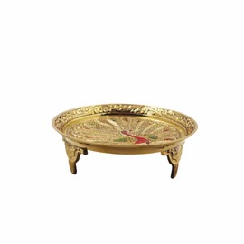 Putrika Traditional Brass Mukali | Stool | Peeta | Mukkali Trumpet | chowki Pooja for God Idols(9cm*2.5cm) Weight : –GJ Colour Peacock (Size 4)