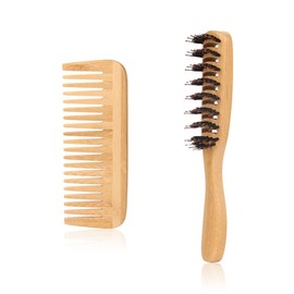 2 PCS Bristle Hair Brush, Slick Back Hair Brush for Women Men, Scalp Massage Detangling Hair Brush, Wet Hair Brush for Thick Thin Straight Curly Hair Beard Brush