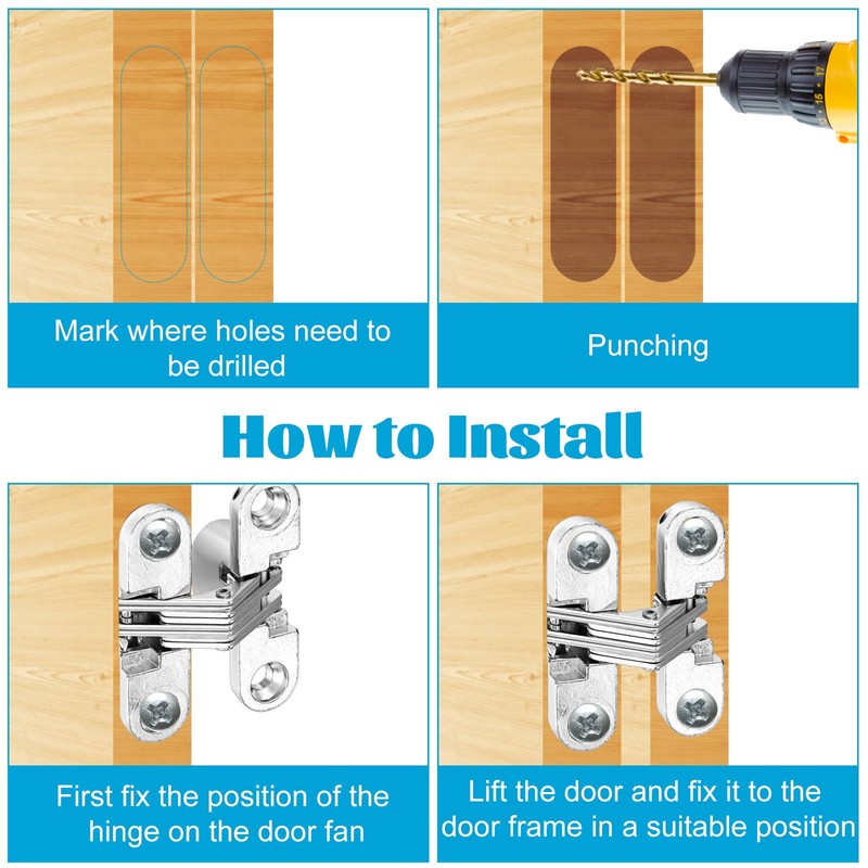 8 Packs Hidden Hinges for Cabinet Doors, 1-3/4" Stainless Steel