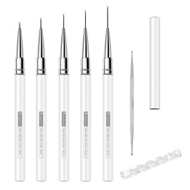 Nail Liner Brush, Fine Line Nail art Brushes 5/9/15/20/25mm Thin Line Nail Brushes Detail Drawing, Liner Brush for Nails Gel (White)