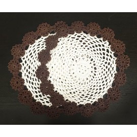 Fennco Styles Handmade Two-Tone Floral Crochet Tray Doilies, 9" Round, 2-Piece - Chocolate Cloth Placemats for Everyday Use, Holidays, Home Décor, Cocktail Party, Tea Party, Special Occasion