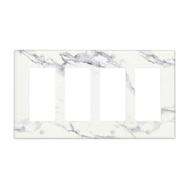 WJLKSJD White Grey Marble 4 Gang Single Rocker Light Switch Cover Decorative Gray Wall Plate Electrical Switchplate Faceplate Wallplate for Kitchen Bathroom Bedroom