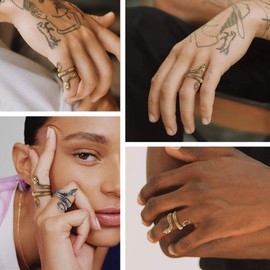 Bestyle Vintage Punk Snake Rings Sturdy 18K Gold Plated Animal Wrap Finger Thumb Ring for Men Adjustable Open Knuckle Stacking Serpent Masculine Ring Size 9