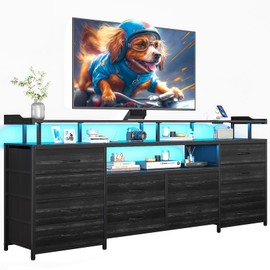 BTHFST LED TV Stand Dresser with Power Outlets for 65 TV, 63 inch Entertainment Center with 12 Fabric Drawers, Media Console Table with Storage Shelf, Chest of Drawers for Bedroom