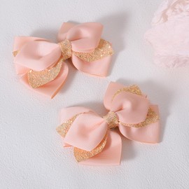 4" Glitter Korean Pink Ribbon Hair Bow Alligator Clips Bowknot Sequins Hair Barrettes Pin for Toddler Teen Girls Valentine Birthday Wedding Party Dress Decor Accessories Gift
