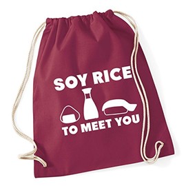 HippoWarehouse Soy rice to meet you Drawstring Cotton School Gym Kid Bag Sack 37cm x 46cm, 12 litres