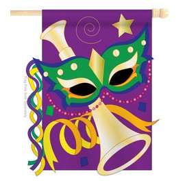 Two Group Mardi Gras Garden House Flag Kit Spring Mask Festival Masquerade Celebration Season Holiday French Decoration Banner Small Yard Gift Double-Sided, House & Garden Set w/Flagpole, Imported