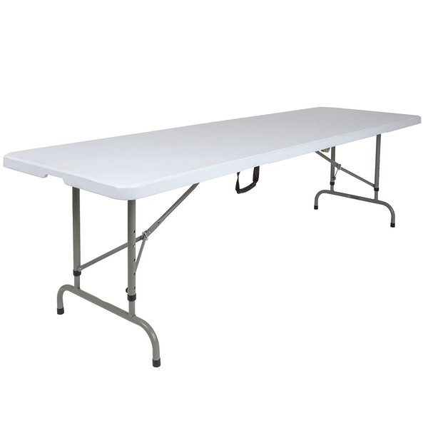 Flash Furniture Kathryn 8-Foot Height Adjustable Bi-Fold Granite White Plastic Banquet and Event Folding Table with Carrying Handle