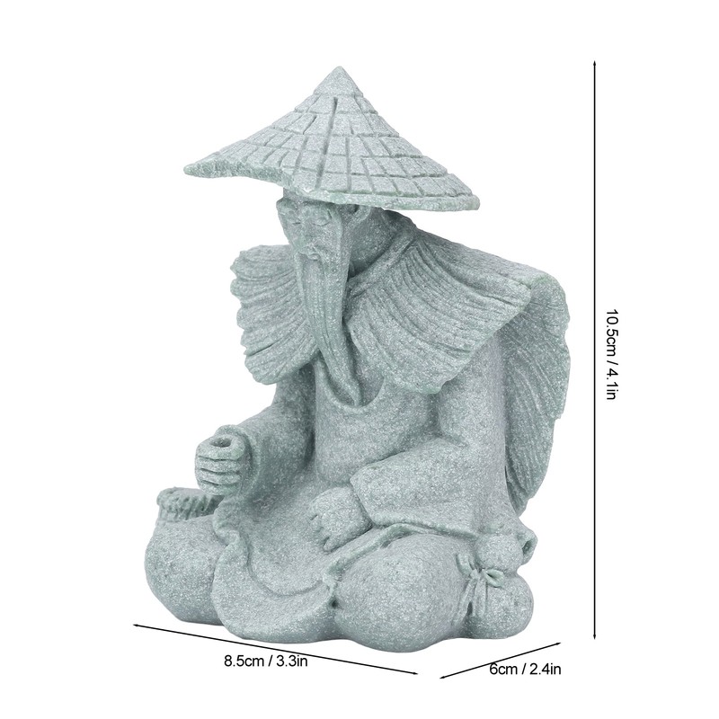 Fisherman Statue Sitting Fishing Old Man Figurine Small Desk Ornament