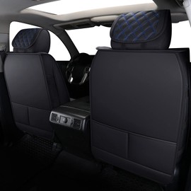 YIERTAI Truck Seat Covers Compatible with 2008-2025 2026 Toyota Tundra Crewmax Double Cab Platinum SR SR5 PRO TRD Limited 1794 Edition Trims Waterproof Leather(5 PCS Full Set/Black-Blue)