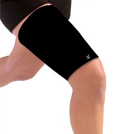 Body Helix Full Thigh Compression Sleeve for Men and Women - Hamstring Strain, Quadriceps Strain, Groin Strain - Medical Grade Compression Thigh Support (Black, Large)