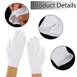 salbsever Mens White Gloves Thin Cotton Gloves for Men Women Parade Gloves Formal Marching Uniform Gloves Mime Gloves Formal Tuxedo Costume Honor Guard Gloves with Snap White Butler Gloves