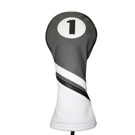Majek Retro Golf Headcover Gray Black and White Vintage Leather Style 1 Driver Head Cover Fits 460cc Drivers
