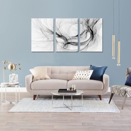 Black and White Abstract Painting 3 Pieces Modern Canvas Print Wall Art Decor for Living Room