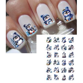 Winter Christmas Penguin Design #2 Nail Art Decals - Waterslide Nail Decals (Child 0.2" inches)