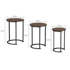 Lavish Home 6-Piece Nesting Tables – Set of 6 Round Side Tables with Woodgrain-Look Tops and Black Metal Frames – Modern Accent & End Table Set for Living Room, Bedroom, or Home Office (Gray/Brown)