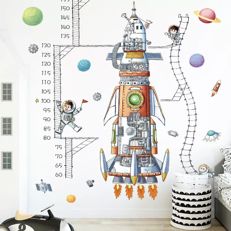 DaraBaby Vinil Decorativo Cohete Astronauta Regla De Crecimiento Niño