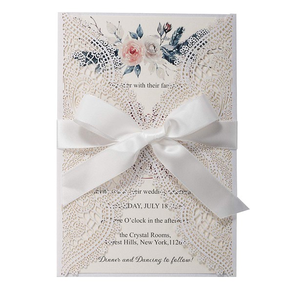 Cartes d'invitation de mariage en dentelle blanche découpées au Laser avec enveloppes, invitations d'anniversaire élégantes pour la douche nuptiale, 20 pièces