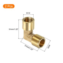 sourcing map 2 Pcs G 3/8 Inch Male x G 1/4 Inch Female 90 Degree Elbow, Brass L Right Angle Pipe Fitting, Connector for Fluid, Gas, Fuel, Oil, 31x31mm