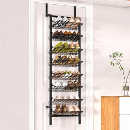 DTUQYX Over the Door Shoe Organizer - 8 Tiers Adjustable Shoe Rack for Door Hanging Heavy Duty Metal Shoe Organizer for Closet for Shoes,Accessories, 67.52'' L x 17.91" W x 9.84" H