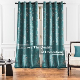 SMILETIME Lake Blue Velvet Curtains Thermal Insulated Soft Privacy Noise Reducing Light Filtering Leaf & Butterfly Pattern Velvet Drapes with Grommet for Living Room, W52 x L96, 2 Panels