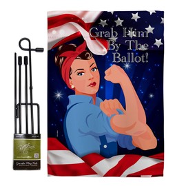 USA Made Flag Grab Him by The Ballot Garden Flag Set with Stand Americana Political President Democrat Republican Tea Party United State American Election House Yard Gift Double-Sided, Made in USA