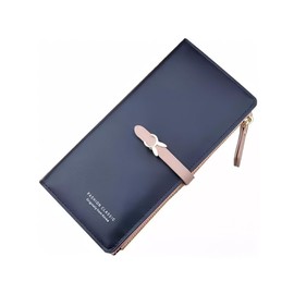 Cartera para Mujer de Piel, Delgada Largo Billetera de Doble, Moderna Tarjeteros de Gran Capacidad, Monederos Billetera de Dama con Cremallera para Como citas, Compras, Viajes (Negro)