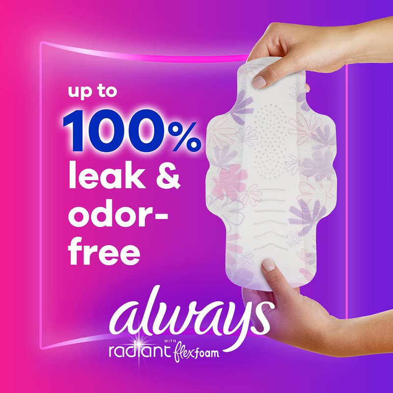 Always Radiant Feminine Pads for Women, Size 3 Extra Heavy,