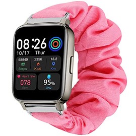 Compatible for Motast 1.69" Smartwatch Band, Fabric Scrunchie Elastic Women Replacement Straps Compatible for MuGo P36A / AGPTEK 1.69" / Rinsmola 1.69 / Doubc Smart Watch (Pink)