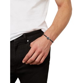 Breil, Mast Collection Men's Stainless Steel and Hematite Bracelet with a Compass Symbol on a Round Pendant in Polished Steel and Carbon Fibre Practical Clasp Black, Stainless Steel