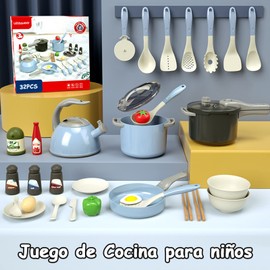 Cocina de simulación, juego de Cocina para niños, 32 unidades Mini Olla y Fingir Juguete de Cocina, Cubiertos y Comidas , Utensilios de Cocina para niños y niñas 3 años, grandes regalos para los niños