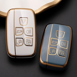 Misuyue Soft TPU Car Key Fob Cover Compatible with Land R-ange R-over LR4 Sport Evoque Jaguar XF XJ XJL XEL XFL F-pace, 5 Button Remote Car Key Protection Case for R-ange R-over Evoque (White)
