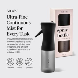 Kitsch - Botella de spray para cabello, rocío de agua continua con neblina ultrafina para peinados, salones de barbería, limpieza, plantas, versátiles, hechas de plástico reciclado, negro, 147 ml
