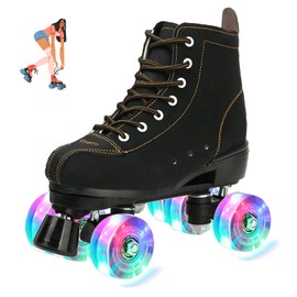 jessie Roller Skates Women High Top Cowhide Adjustable Shiny Light up Four-Wheel Women Roller Skates Adult Boys Girls with a Shoe Bag Indoor Outdoor Roller Skates(Women Size 11 / Men Size 9)