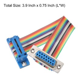 QUARKZMAN Ribbon Cable IDC Cable Rainbow DB15 Male to DB15 Female 3.9 Inch Length 2.54 mm Connectors Distance Pitch Cable Jumper Cable for Connectors Electronic Projects