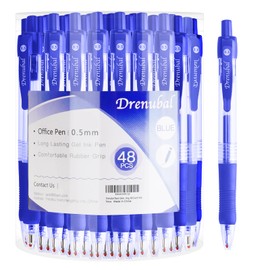 Drenubal Blue Glide Retractable Ball Pens, Medium Point (0.5mm), Comfortable Rubber Grip For Writing, 48-Count Pack