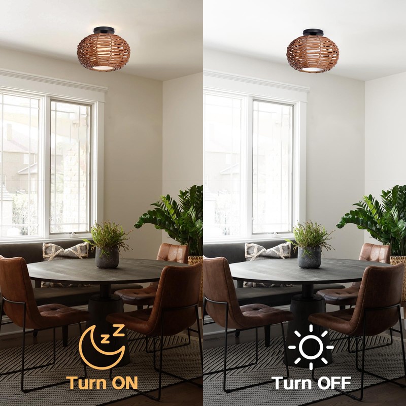 CALOKES Boho Semi Flush Mount Ceiling Light, Rattan Style Hand