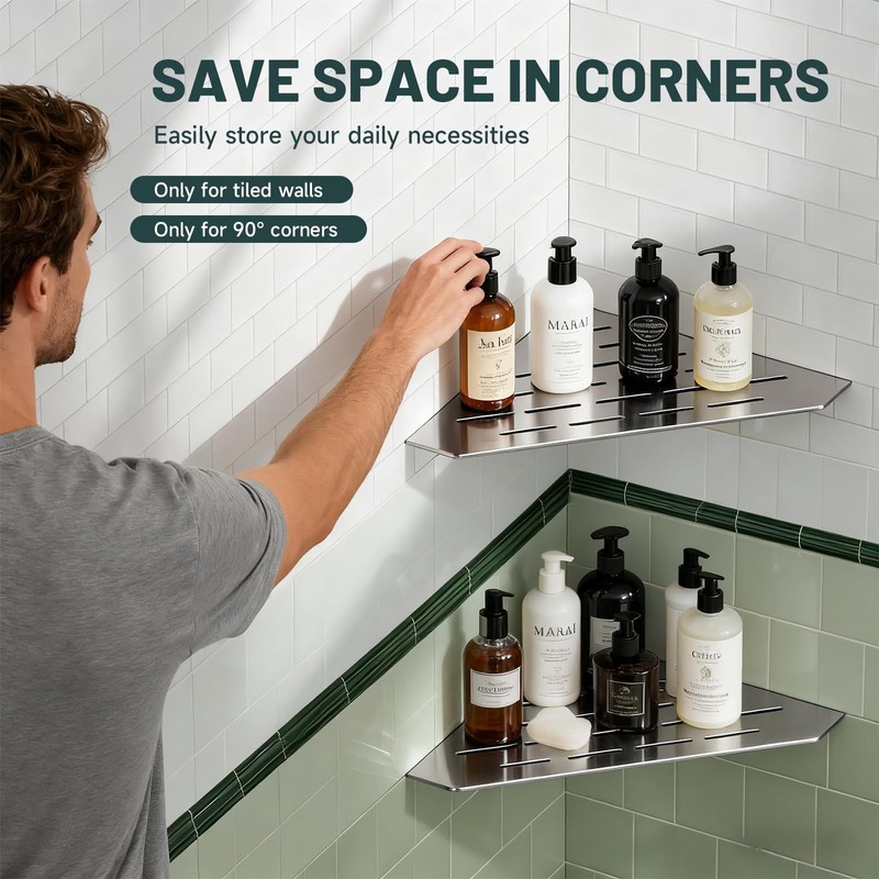 Greenspring 10" Corner Shower Shelf, Recessed Corner Shelves, 304 Stainless