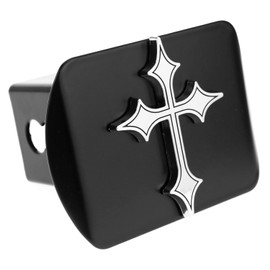 HitchCover Christian Cross 3d Chrome Emblem on Black Trailer Metal Fits 2" Receivers
