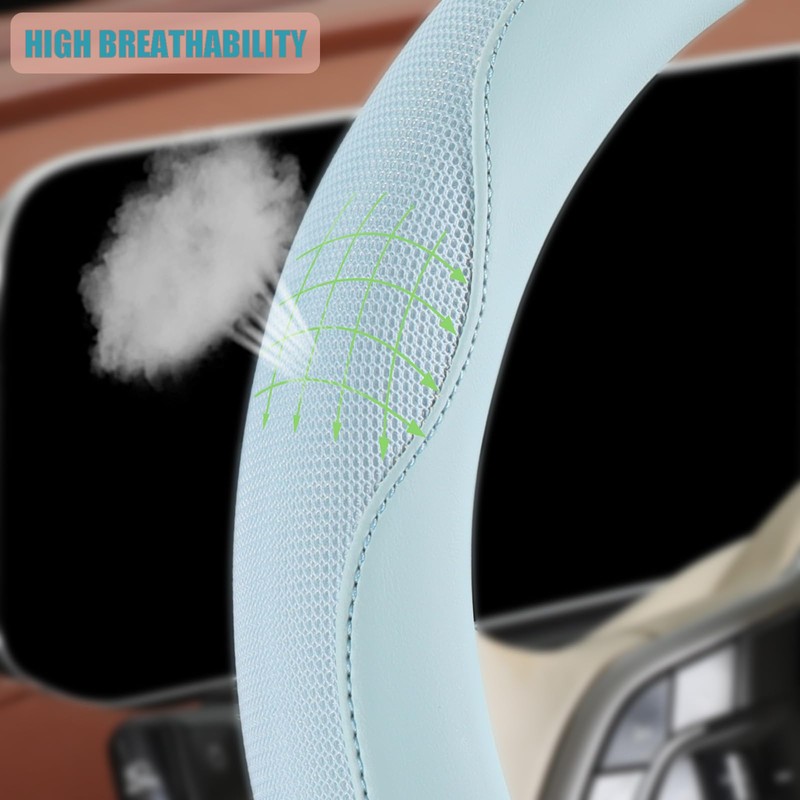 Binsheo Nappa Leather Blue Steering Wheel Cover, Advanced Microfiber Leather
