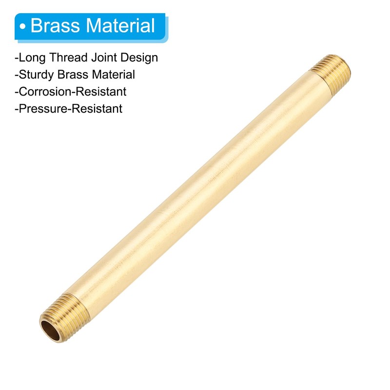 PATIKIL 1/4" x 1/4" NPT Male Brass Pipe Fitting Long